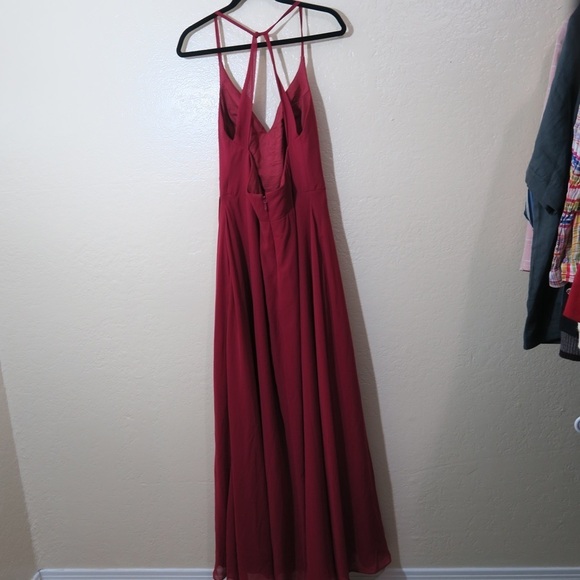 Azazie David A-line Pleated Chiffon Floor Length Dress Burgundy Formal Wedding - Picture 4 of 13